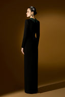 Noir Sculpted Scuba Crystal Embellished Column Gown for women, from IHF ATELIER, The Viet Concept 