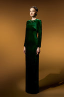 Verdant Silk Velvet Column Gown With Embellished Neckline for women, from IHF ATELIER, The Viet Concept 