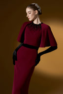 Crimson Crystal Raglan Sleeve Column Evening Gown for women, from IHF ATELIER, The Viet Concept 
