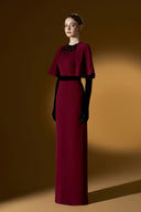 Crimson Crystal Raglan Sleeve Column Evening Gown for women, from IHF ATELIER, The Viet Concept 