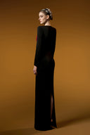Crimson Noir Draped Crepe Taffeta Column Evening Gown for women, from IHF ATELIER, The Viet Concept 