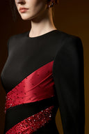 Crimson Noir Draped Crepe Taffeta Column Evening Gown for women, from IHF ATELIER, The Viet Concept 