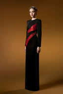 Crimson Noir Draped Crepe Taffeta Column Evening Gown for women, from IHF ATELIER, The Viet Concept 