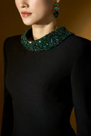 Noir Sculpted Scuba Crystal Embellished Column Gown for women, from IHF ATELIER, The Viet Concept 