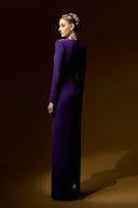 Queen Anne Neck Crystal Draped Column Gown for women, from IHF ATELIER, The Viet Concept 