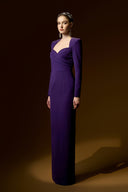 Queen Anne Neck Crystal Draped Column Gown for women, from IHF ATELIER, The Viet Concept 