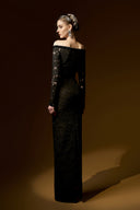 Black Guipure Lace Off-Shoulder Column Evening Gown Dress for women, from IHF ATELIER, The Viet Concept 