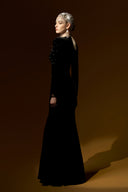 Black Velvet Crystal Embellished Long Sleeve Mermaid Evening Gown for women, from IHF ATELIER, The Viet Concept 