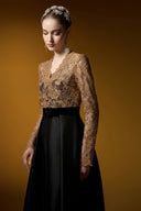 Aurélia Gold Black Lace Taffeta A-Line Evening Gown for women, from IHF ATELIER, The Viet Concept 
