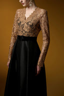 Aurélia Gold Black Lace Taffeta A-Line Evening Gown for women, from IHF ATELIER, The Viet Concept 