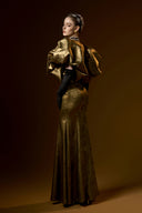 Aurielle Dark Gold Metallic Silk Turtleneck Mermaid Gown for women, from IHF ATELIER, The Viet Concept 