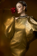 Aurielle Dark Gold Metallic Silk Turtleneck Mermaid Gown for women, from IHF ATELIER, The Viet Concept 