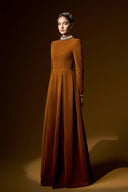 Veloura Brown Velvet Crystal Neck A-Line Evening Gown for women, from IHF ATELIER, The Viet Concept 