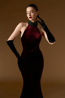 Veloura Crystal Collar Halter Velvet Mermaid Gown for women, from IHF ATELIER, The Viet Concept 
