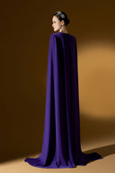 Veloura Dark Purple Cape Sleeve Column Evening Gown for women, from IHF ATELIER, The Viet Concept 