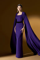 Veloura Dark Purple Cape Sleeve Column Evening Gown for women, from IHF ATELIER, The Viet Concept 