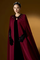 Dark Red Strapless Bustier Velvet Column Gown With Crystal Cape for women, from IHF ATELIER, The Viet Concept 