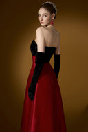 Red Black Strapless Crystal Bustier Draped Crepe Taffeta Gown for women, from IHF ATELIER, The Viet Concept 