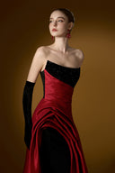 Red Black Strapless Crystal Bustier Draped Crepe Taffeta Gown for women, from IHF ATELIER, The Viet Concept 