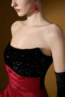 Red Black Strapless Crystal Bustier Draped Crepe Taffeta Gown for women, from IHF ATELIER, The Viet Concept 