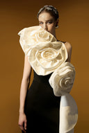 Monochrome One-Shoulder Draped Rose Crepe Column Gown for women, from IHF ATELIER, The Viet Concept 