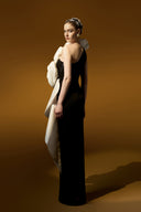 Monochrome One-Shoulder Draped Rose Crepe Column Gown for women, from IHF ATELIER, The Viet Concept 