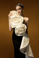 Monochrome One-Shoulder Draped Rose Crepe Column Gown for women, from IHF ATELIER, The Viet Concept 