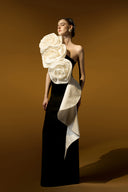 Monochrome One-Shoulder Draped Rose Crepe Column Gown for women, from IHF ATELIER, The Viet Concept 