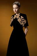 Veloura Gold Black Velvet A-Line Cape Evening Gown for women, from IHF ATELIER, The Viet Concept 