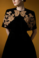 Veloura Gold Black Velvet A-Line Cape Evening Gown for women, from IHF ATELIER, The Viet Concept 