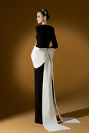Noir Élan Crepe Column Gown With Trapeze Neckline Bow for women, from IHF ATELIER, The Viet Concept 