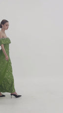 HAYTAN • Verdant Becoming Emerald Green Off-Shoulder Rhinestone Gown