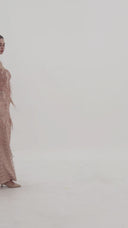 HAYTAN • Asteria Fearless Pink Crystal Fringe Off-Shoulder Gown